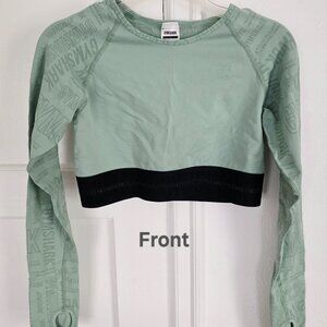 Gymshark Women’s Vital Seamless Long Sleeve Crop Top Size L, Green/Black